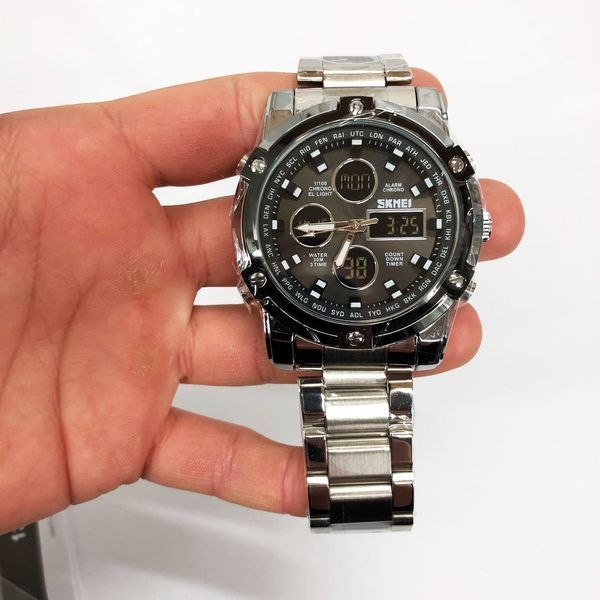 Часы наручные мужские SKMEI 1389SIBK SILVER-BLACK, модные мужские часы. Цвет: серебряный + черный 00022038 фото
