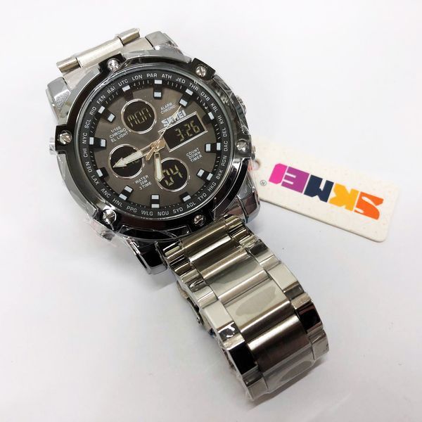 Часы наручные мужские SKMEI 1389SIBK SILVER-BLACK, модные мужские часы. Цвет: серебряный + черный 00022038 фото