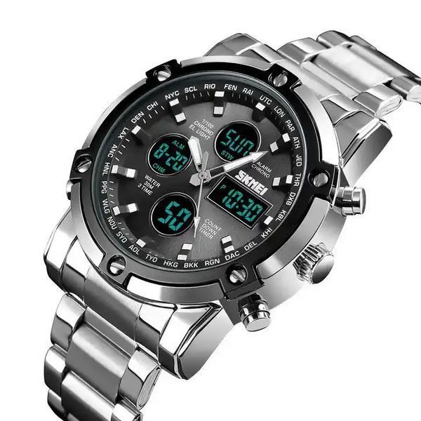 Часы наручные мужские SKMEI 1389SIBK SILVER-BLACK, модные мужские часы. Цвет: серебряный + черный 00022038 фото