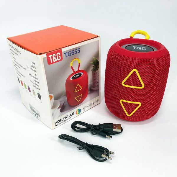 Портативная колонка TG655 5W с RGB подсветкой и ремешком, беспроводная колонка мощная. Цвет: красный 00017237 фото