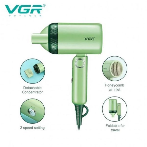 Дорожный складной фен VGR V-421 1200 Вт для сушки укладки волос электрофен, Фен для волос с режимами 00014409 фото