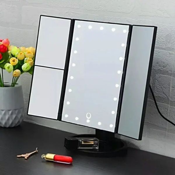 Зеркало настольное тройное косметическое с подсветкой для макияжа 22 LED 00015592 фото