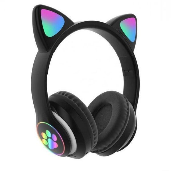 Беспроводные LED наушники с кошачьими ушками CAT STN-28. Цвет: черный 00023864 фото