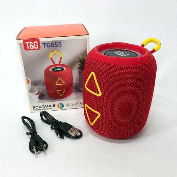 Портативная колонка TG655 5W с RGB подсветкой и ремешком, беспроводная колонка мощная. Цвет: красный 00017237 фото
