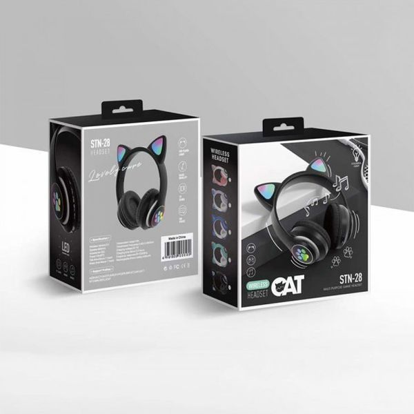 Беспроводные LED наушники с кошачьими ушками CAT STN-28. Цвет: черный 00023864 фото