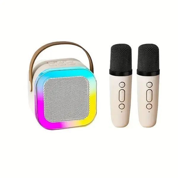 Мини-детское караоке K12 с 2 беспроводным микрофоном, портативная колонка с LED подсветкой 00018192 фото