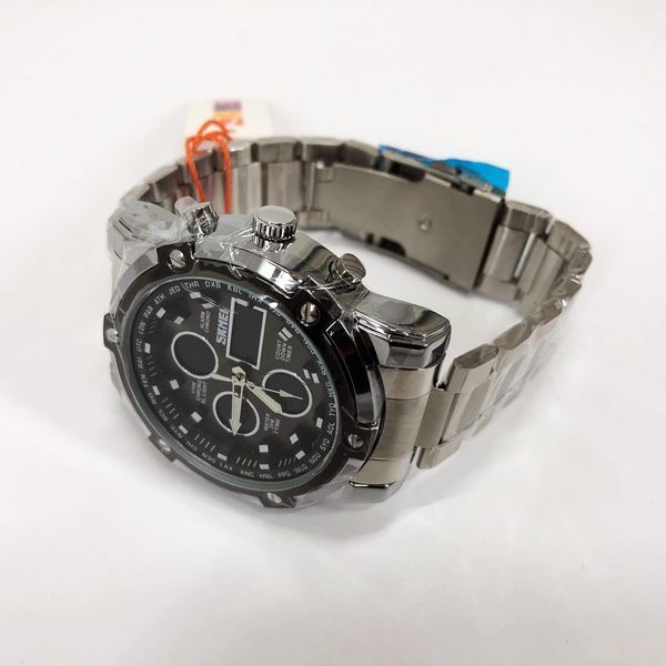 Часы наручные мужские SKMEI 1389SIBK SILVER-BLACK, модные мужские часы. Цвет: серебряный + черный 00022038 фото