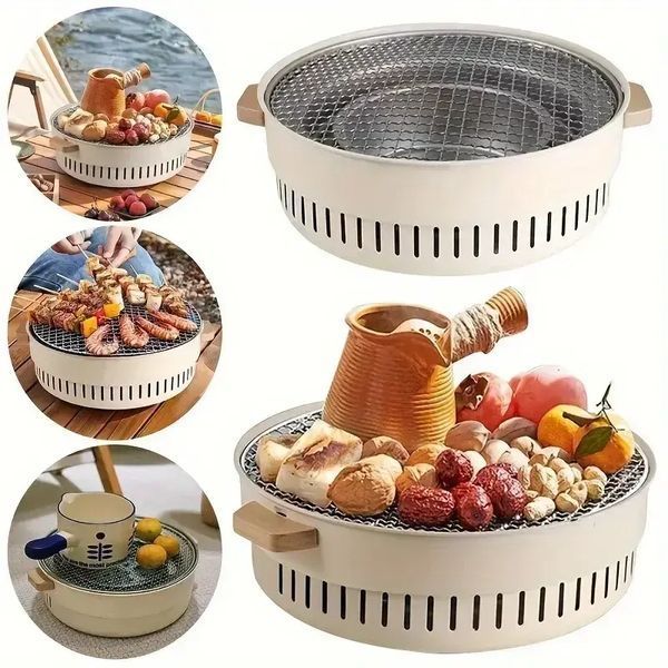 Гриль для барбекю бездымный с решеткой 30&times;30&times;11,5 см / Портативная угольная печь для кемпинга и сада 00021020 фото