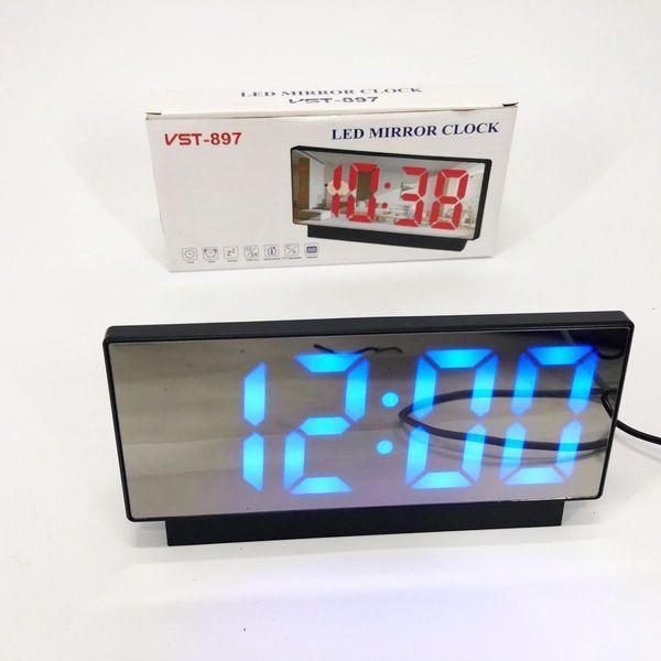 Годинник мережний настільний VST-897-5 (синє підсвічування, температура, від USB кабелю), Настільний LED годинник 00012647 фото