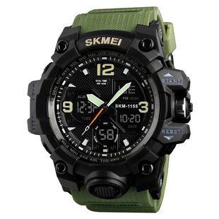 Годинник наручний чоловічий SKMEI 1155BAG, годинник тактичний протиударний, армійський годинник. Колір: зелений 00022459 фото