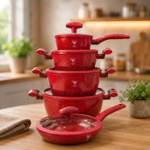 Набір посуду Top Kitchen TK-00100 із гранітним антипригарним покриттям 10 предметів (3 каструлі, сковорода, сотейник + кришки) TК100 фото
