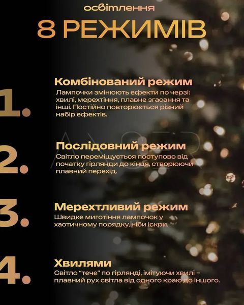 Гірлянда Роса 200 м із холодним білим світлом &ndash; зелена нитка, пульт, 8 режимів 00024823 фото