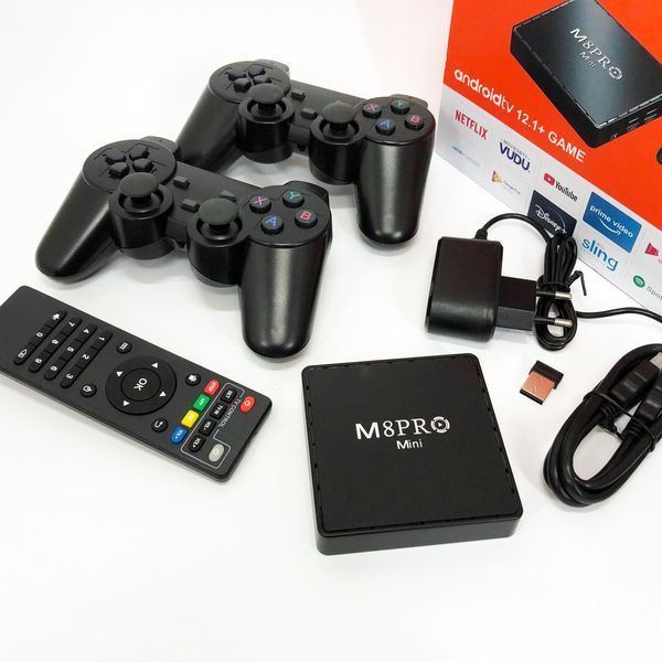 Ігрова телевізійна приставка AndroidTV+Game Box M8PRO Mini + 2 джойстика, Ігрова приставка з підключенням до ТБ 00016265 фото