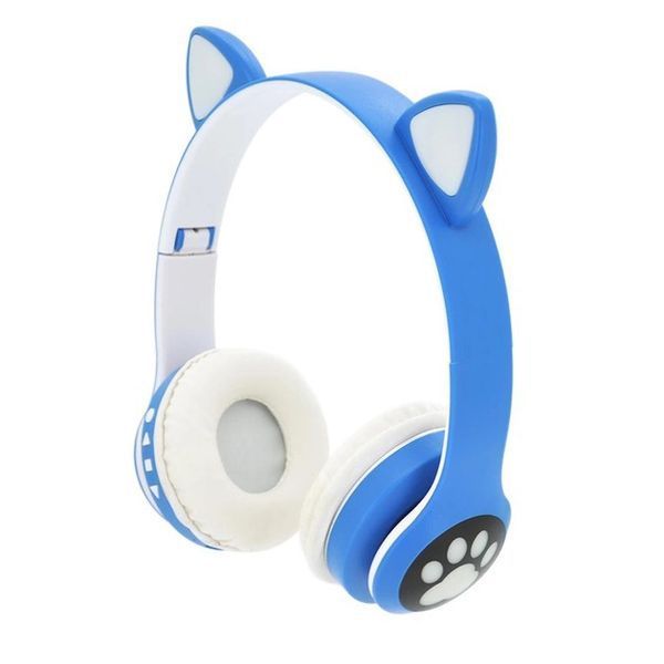 Беспроводные наушники с кошачьими ушками и RGB подсветкой Cat VZV 23M. Цвет: синий 00023809 фото