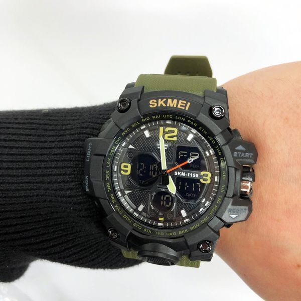 Часы наручные мужские SKMEI 1155BAG, часы тактические противоударны, армейские часы. Цвет: зеленый 00022459 фото