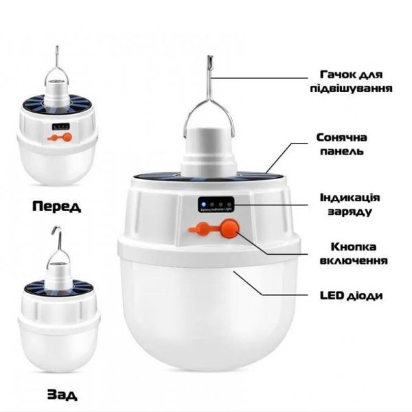 Аккумуляторная кемпинговая LED лампа светильник JD-2022 с солнечной панелью, кемпинговый фонарь-лампа 00022858 фото