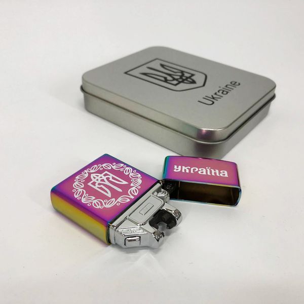 Дугова електроімпульсна запальничка USB Україна металева коробка HL-447. Колір: хамелеон 00023026 фото