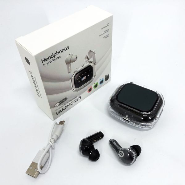 Бездротові вакуумні навушники TWS з дисплеєм LED, вологозахист IPx4 Bluetooth 5.4 з кейсом. Колір: чорний 00023873 фото