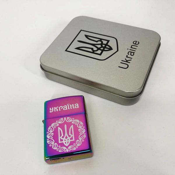 Дугова електроімпульсна запальничка USB Україна металева коробка HL-447. Колір: хамелеон 00023026 фото