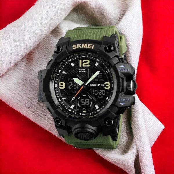 Часы наручные мужские SKMEI 1155BAG, часы тактические противоударны, армейские часы. Цвет: зеленый 00022459 фото