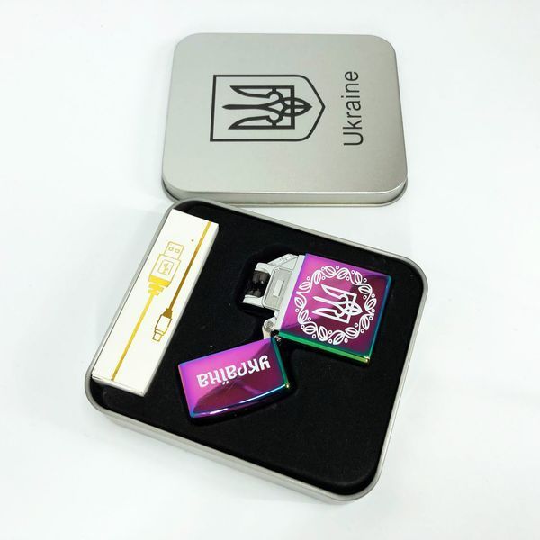 Дугова електроімпульсна запальничка USB Україна металева коробка HL-447. Колір: хамелеон 00023026 фото