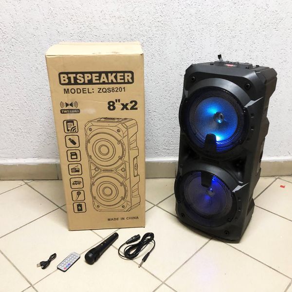Колонка ZQS-8201 Бездротова переносна акустична Bluetooth з підсвічуванням мікрофоном AUX пульт Д/У 00017463 фото