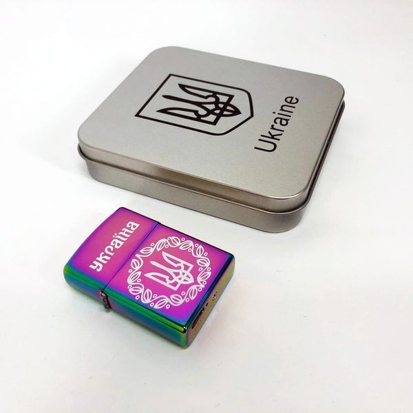 Дугова електроімпульсна запальничка USB Україна металева коробка HL-447. Колір: хамелеон 00023026 фото