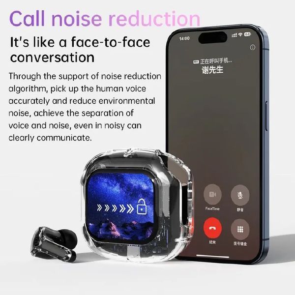 Бездротові вакуумні навушники TWS з дисплеєм LED, вологозахист IPx4 Bluetooth 5.4 з кейсом. Колір: чорний 00023873 фото