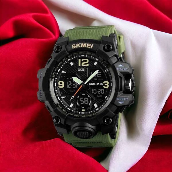 Часы наручные мужские SKMEI 1155BAG, часы тактические противоударны, армейские часы. Цвет: зеленый 00022459 фото
