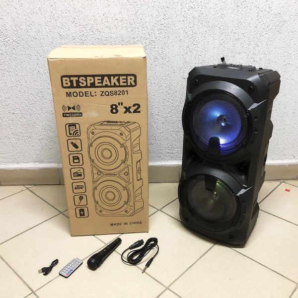 Колонка ZQS-8201 Бездротова переносна акустична Bluetooth з підсвічуванням мікрофоном AUX пульт Д/У 00017463 фото