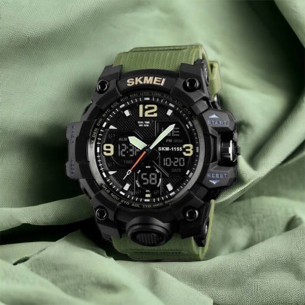 Часы наручные мужские SKMEI 1155BAG, часы тактические противоударны, армейские часы. Цвет: зеленый 00022459 фото