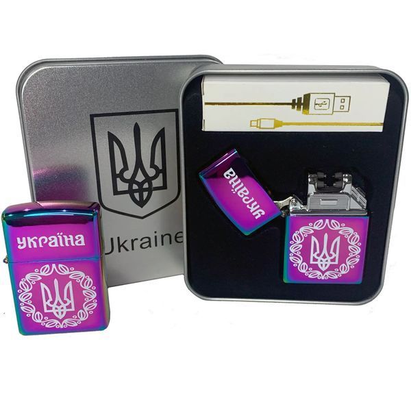 Дугова електроімпульсна запальничка USB Україна металева коробка HL-447. Колір: хамелеон 00023026 фото