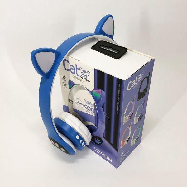 Беспроводные наушники с кошачьими ушками и RGB подсветкой Cat VZV 23M. Цвет: синий 00023809 фото
