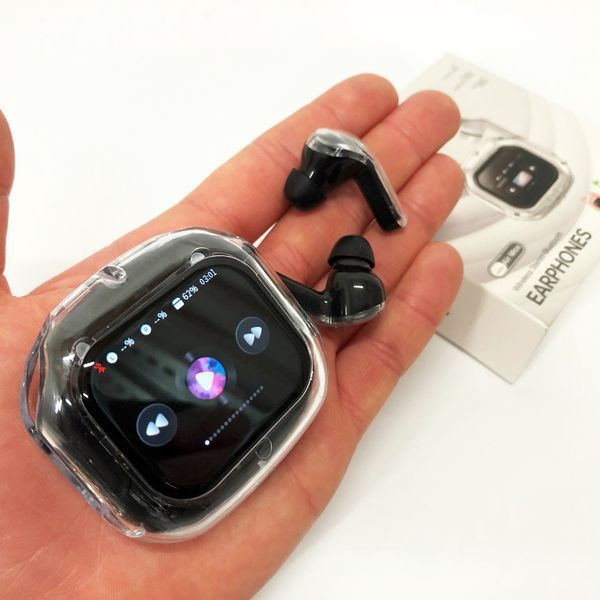 Бездротові вакуумні навушники TWS з дисплеєм LED, вологозахист IPx4 Bluetooth 5.4 з кейсом. Колір: чорний 00023873 фото