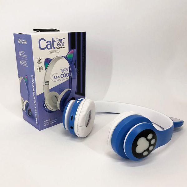 Беспроводные наушники с кошачьими ушками и RGB подсветкой Cat VZV 23M. Цвет: синий 00023809 фото