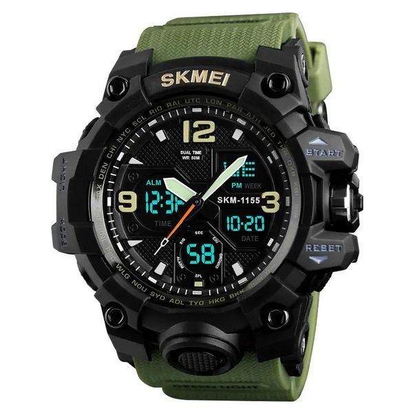 Часы наручные мужские SKMEI 1155BAG, часы тактические противоударны, армейские часы. Цвет: зеленый 00022459 фото