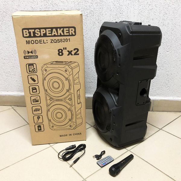 Колонка ZQS-8201 Бездротова переносна акустична Bluetooth з підсвічуванням мікрофоном AUX пульт Д/У 00017463 фото