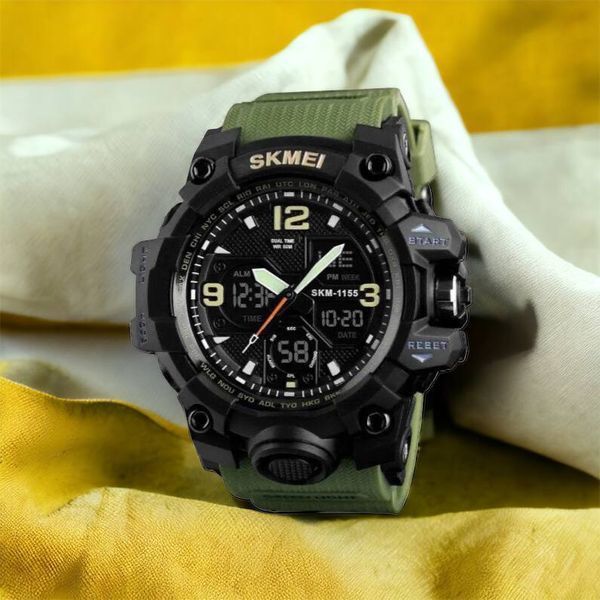 Часы наручные мужские SKMEI 1155BAG, часы тактические противоударны, армейские часы. Цвет: зеленый 00022459 фото