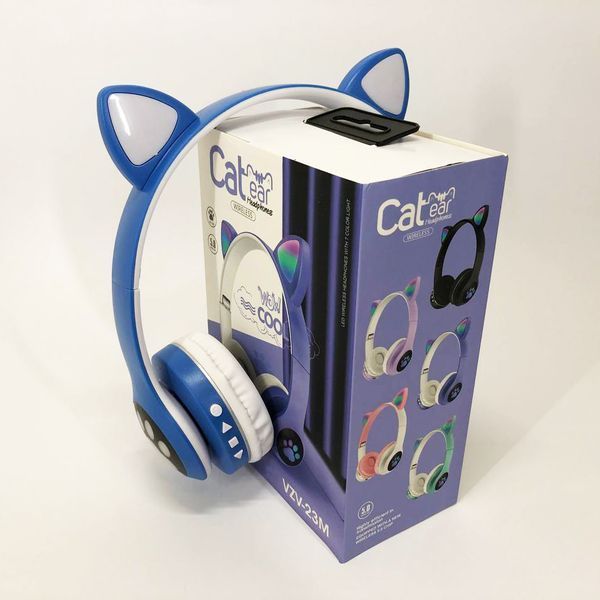 Беспроводные наушники с кошачьими ушками и RGB подсветкой Cat VZV 23M. Цвет: синий 00023809 фото