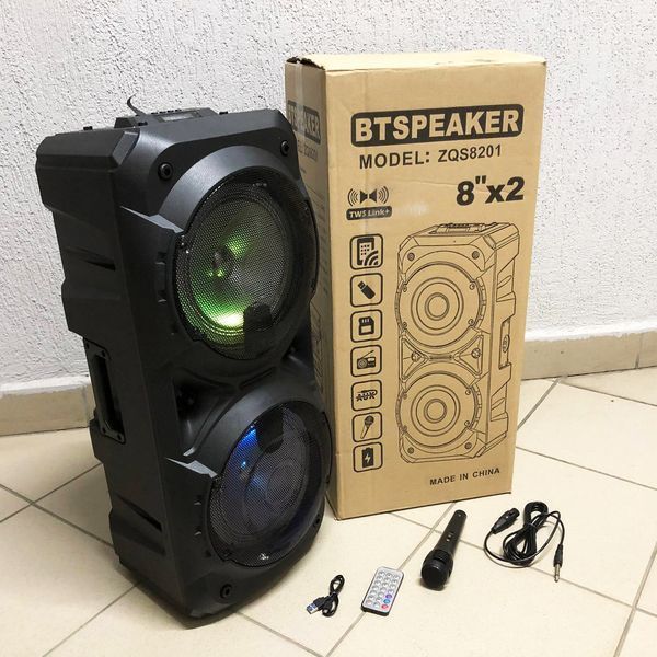 Колонка ZQS-8201 Бездротова переносна акустична Bluetooth з підсвічуванням мікрофоном AUX пульт Д/У 00017463 фото
