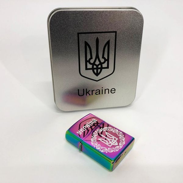 Дугова електроімпульсна запальничка USB Україна металева коробка HL-447. Колір: хамелеон 00023026 фото