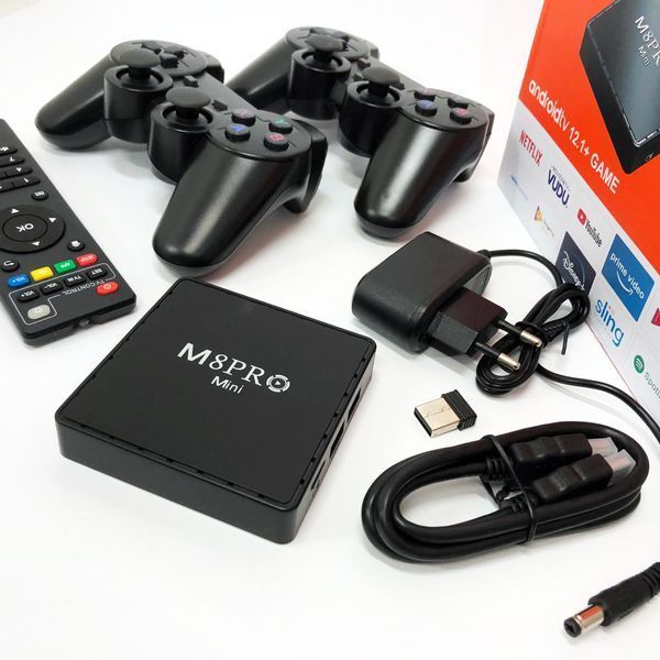 Ігрова телевізійна приставка AndroidTV+Game Box M8PRO Mini + 2 джойстика, Ігрова приставка з підключенням до ТБ 00016265 фото