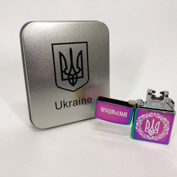 Дугова електроімпульсна запальничка USB Україна металева коробка HL-447. Колір: хамелеон 00023026 фото