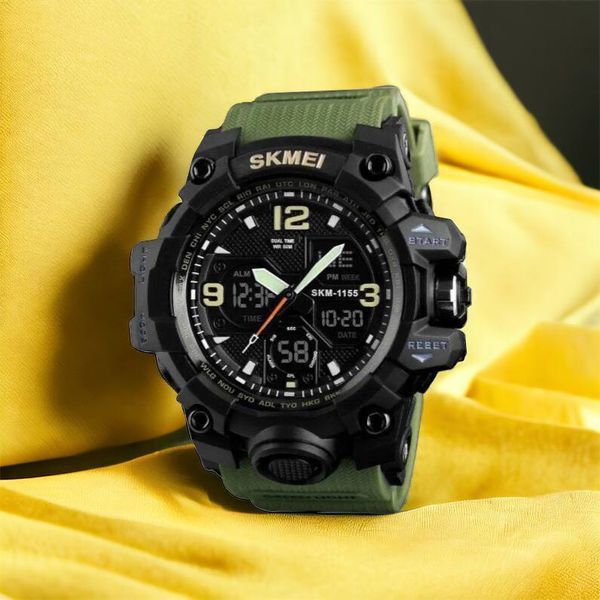 Часы наручные мужские SKMEI 1155BAG, часы тактические противоударны, армейские часы. Цвет: зеленый 00022459 фото