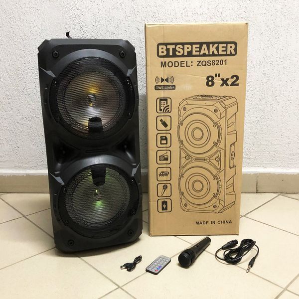 Колонка ZQS-8201 Бездротова переносна акустична Bluetooth з підсвічуванням мікрофоном AUX пульт Д/У 00017463 фото