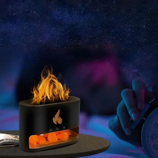 Соляная лампа с ультразвуковым увлажнителем воздуха 3-в-1 Doctor-101 Flame. Солевой светильник ночник с дымом, 4 цвета подсветки 00024493 фото