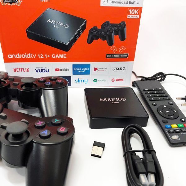 Ігрова телевізійна приставка AndroidTV+Game Box M8PRO Mini + 2 джойстика, Ігрова приставка з підключенням до ТБ 00016265 фото