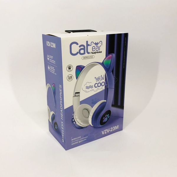 Беспроводные наушники с кошачьими ушками и RGB подсветкой Cat VZV 23M. Цвет: синий 00023809 фото