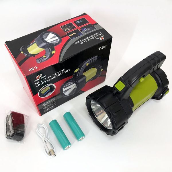 Ручний акумуляторний ліхтар T80C-5W+COB (white/red) із функцією Power Bank. Колір зелений 00023574 фото