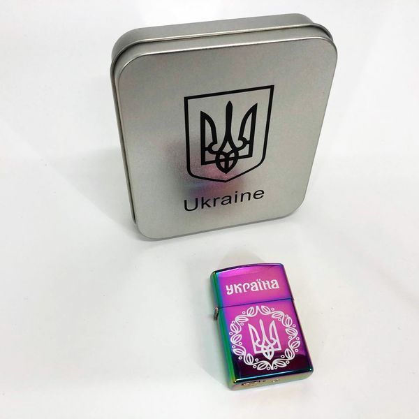 Дугова електроімпульсна запальничка USB Україна металева коробка HL-447. Колір: хамелеон 00023026 фото